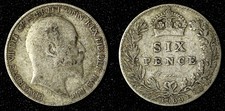 Great Britain Edward VII Silver 1909 6 Six Pence AR-(.925) KM# 799 (28 783)