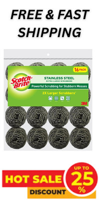 Scotch-Brite Stainless Steel Extra Large Scrubbers,16 count. Free Shipping