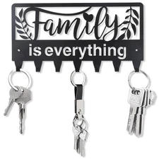 Family Key Holder Wall Mounted Black Metal on Decorative Organizer Rack Hooks