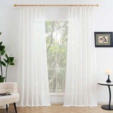 Pinch Pleated Linen Curtains 84 Inch Length 2 Panels for Living Room Bedroom ...