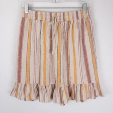 Toad & Co Skirt Women S Beige Taj Hemp Ruffle Stripe Pockets Sustainable
