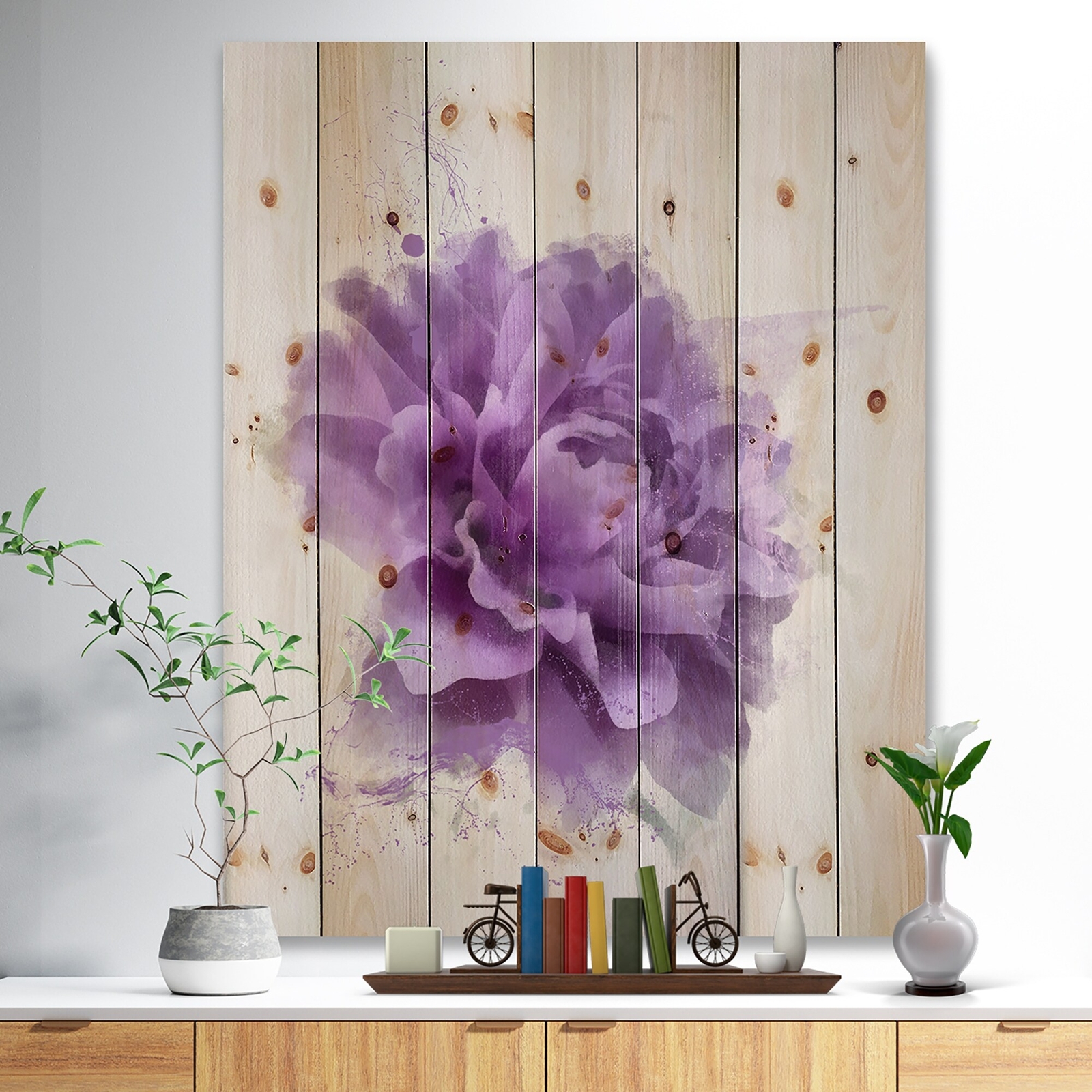 Designart 'Purple Rose Watercolor' Nautical & Coastal Wood