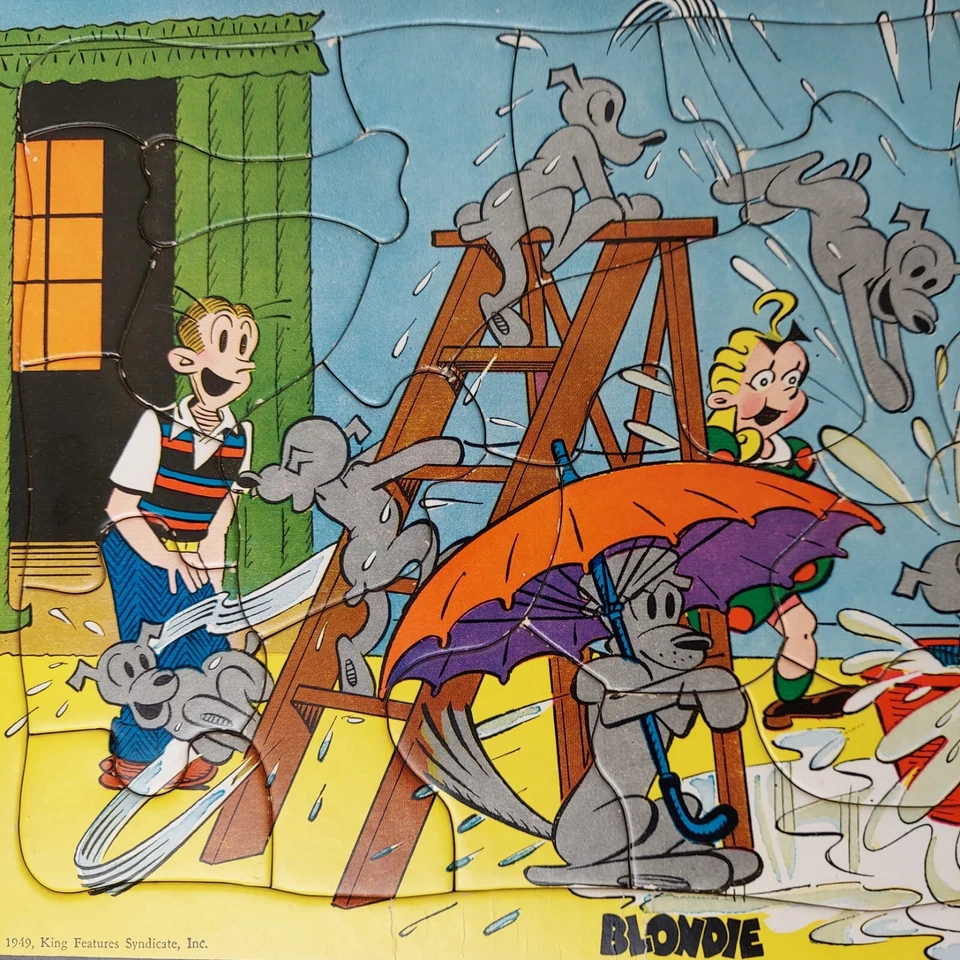 Rompecabezas Built-Rite 1949 Blondie Dagwood marco bandeja madera cómic MCM de colección Foto 3 de 4