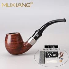 Pearwood Tobacco Pipe Bent Stem with Acrylic Saddle Mouthpiece with 9mm Filters