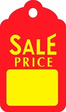 SP5020YL Sale Price Tags Pre-Strung, 1 11/16" x 2 3/4", Red with Yellow 