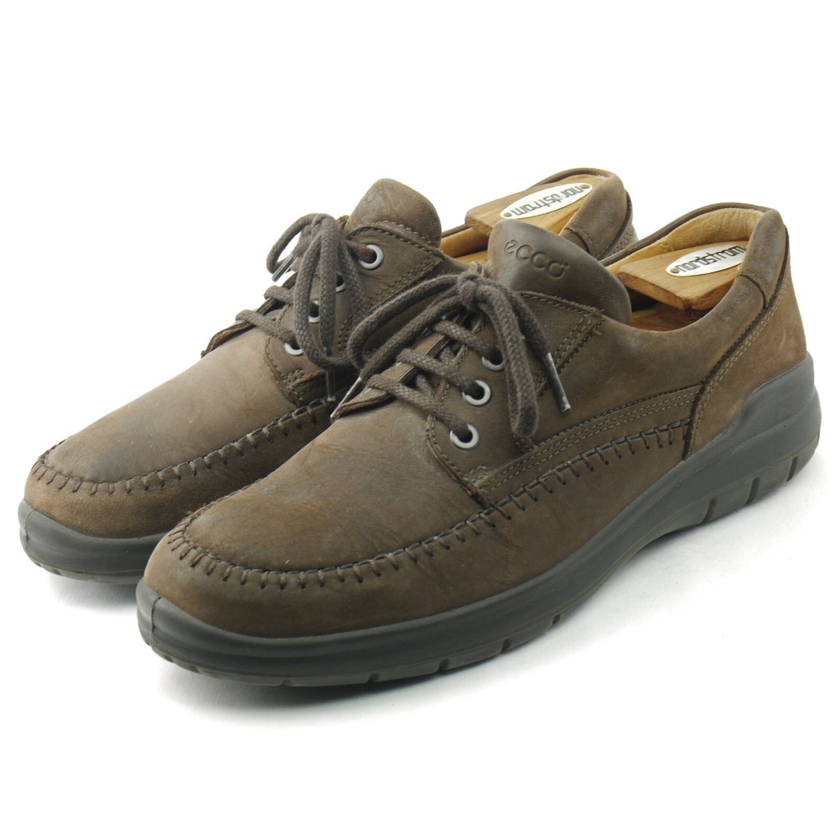 EXC Dk Brown ECCO Moc Toe Nubuck Leather Oxford Casual Shoes 42 EU US