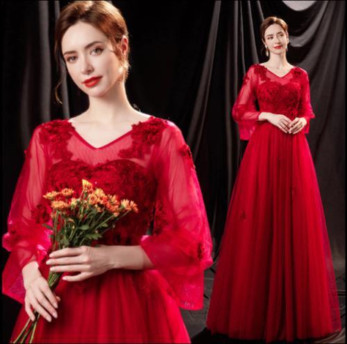 Gorgeous V Neck Long Sleeve Flowers Tulle Evening Dresses Banquet Prom Gown  | eBay