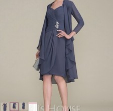 JJ  s House Knee Length Chiffon Dress. NWT- Steel Gray