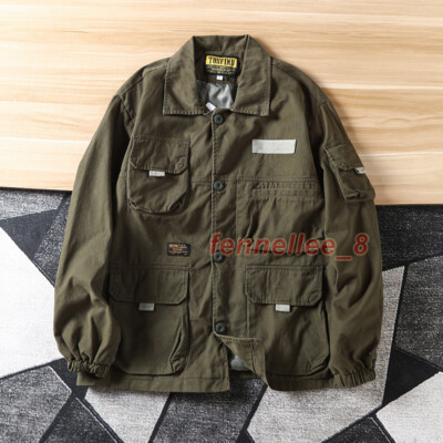 Mens Japanese Multi Pockets Cargo Jacket Urban Outdoor Work Coat