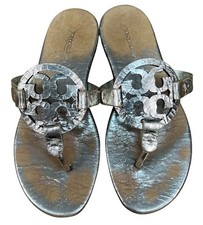 Tory Burch Miller Soft Women 5 M Metallic Leather Foam Slide Thong Sandals