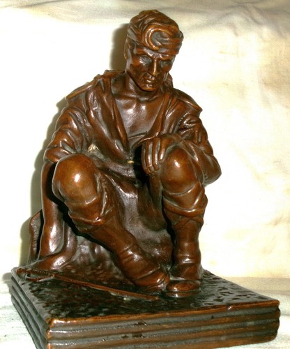ANTIQUE K.B.W. WOUNDED ARMY SOLDIER BRONZE CLAD MILITARY SWORD SCULPTURE STATUE - Picture 10 of 16