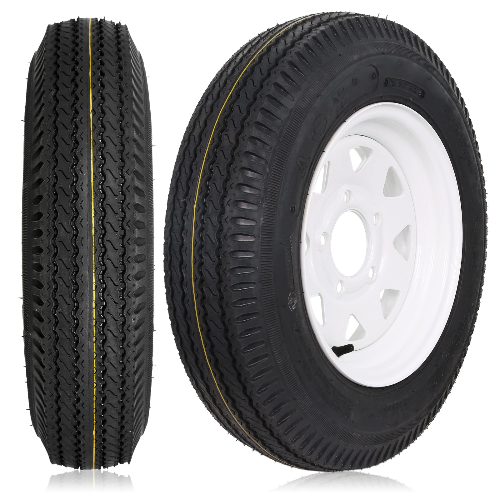 WEIZE Trailer Tires 5.30-12 5.30x12 530-12 530 12 with Rims 5 Lug on 4. ...