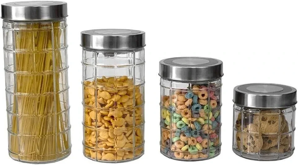 4pc Glass Storage Jars Kitchen Storage Containers for Pasta Noodle Flour Cereals