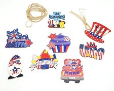4th Of July Wooden Ornaments / Tags Patriotic USA