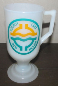 Vintage Milk Glass Goblet Footed Coffee Mug Cochiti Lake New Mexico NM 5.5"