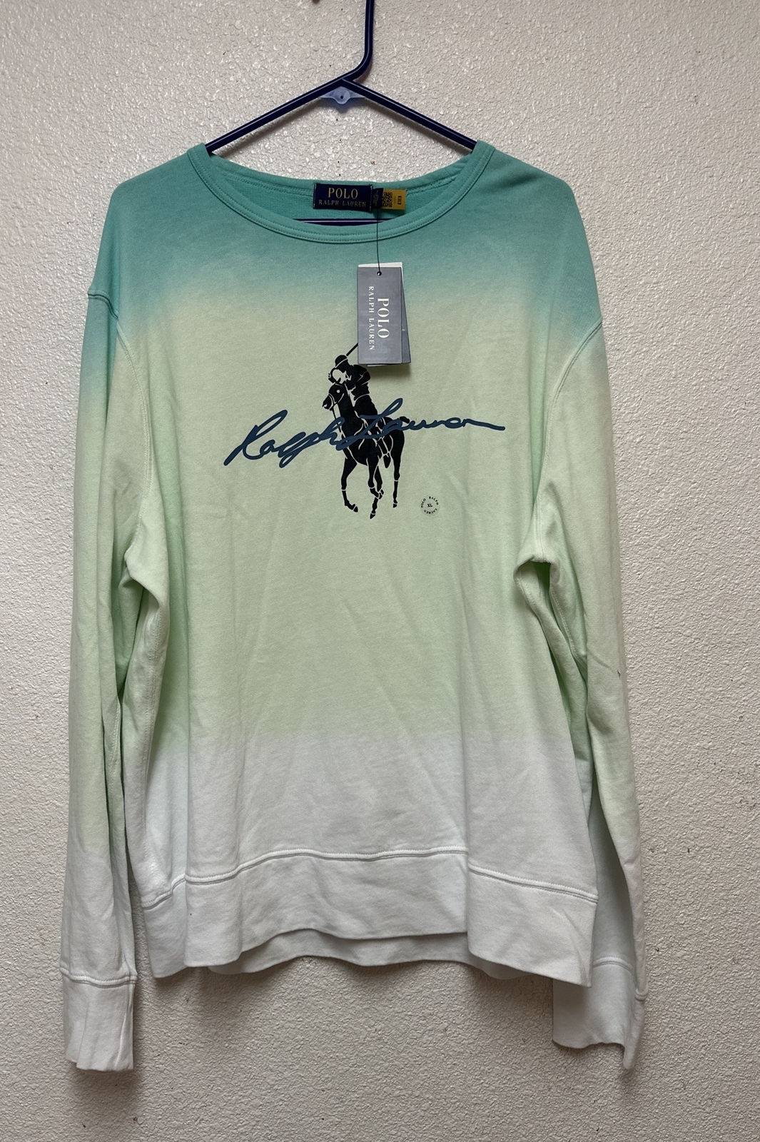 Felpa Polo Ralph Lauren uomo Big Pony Script Logo cravatta tinta Spa Terry taglia XL