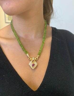 INCREDIBLE ALBERT HERN GOLD 18Kt NECKLACE DIAMONDS TOURMALINE AND PERIDOT 