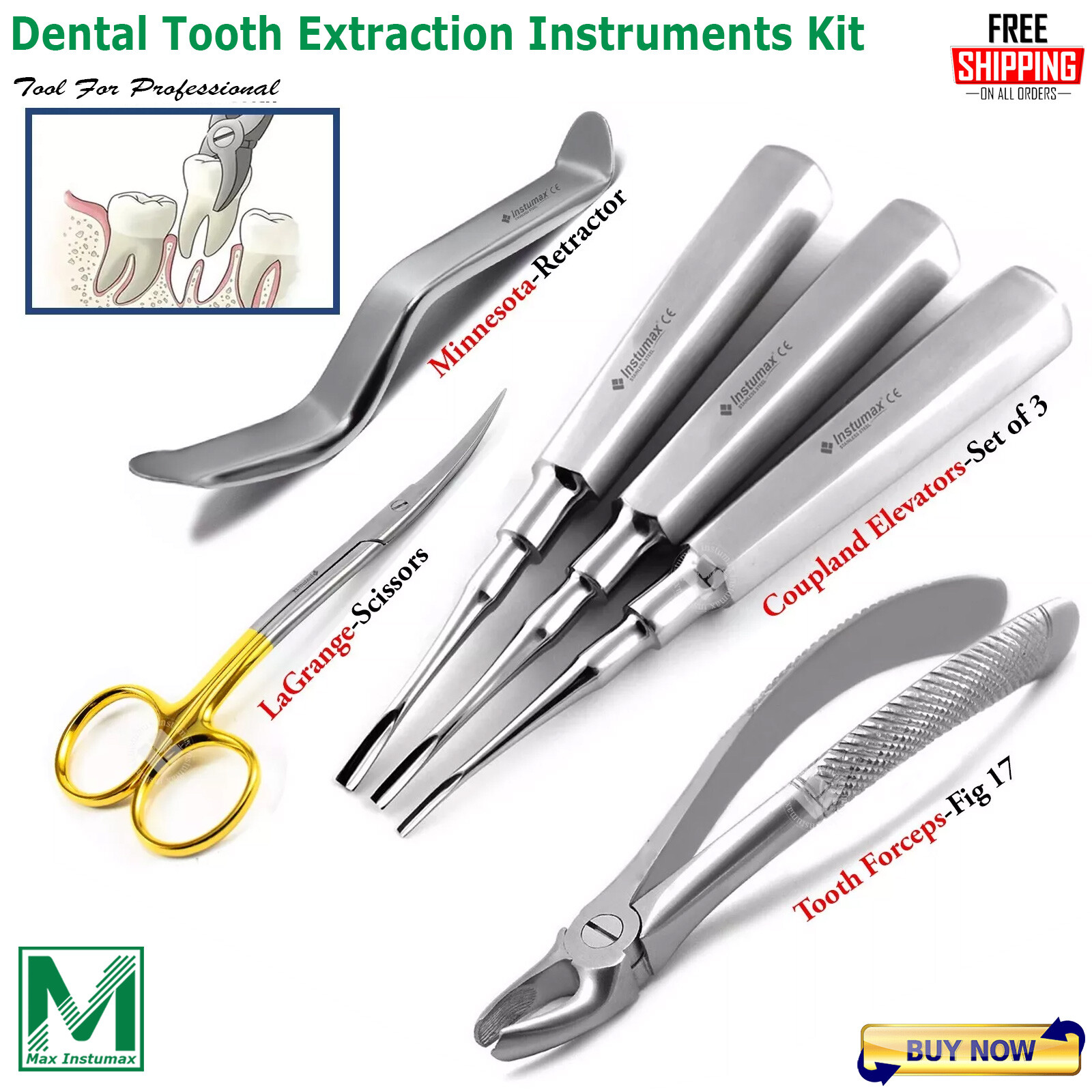 Basic Tooth Extraction Kit Coupland Dental Extracting Elevators Rongeur ...