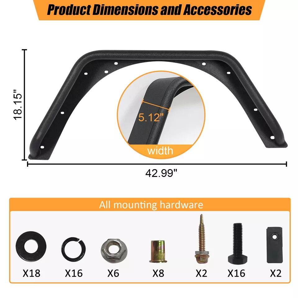 For Jeep Wrangler TJ 1997-2006 Textured Metal Black Rear Tube Fender Flares 2pcs Foto 2 de 4