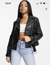 Stradivarius Black Womens Faux Leather Biker Jacket