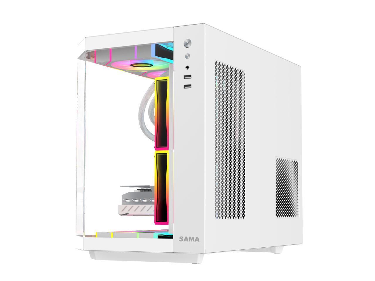 Sama 2771 Белый Корпус для игрового компьютера Micro-ATX Tower с двумя разъемами USB 30 закаленное стекло