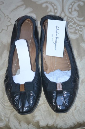 Salvatore Ferragamo Black Patent Leather Varina Bow Ballet Flats Shoes Size 7B - Picture 4 of 6