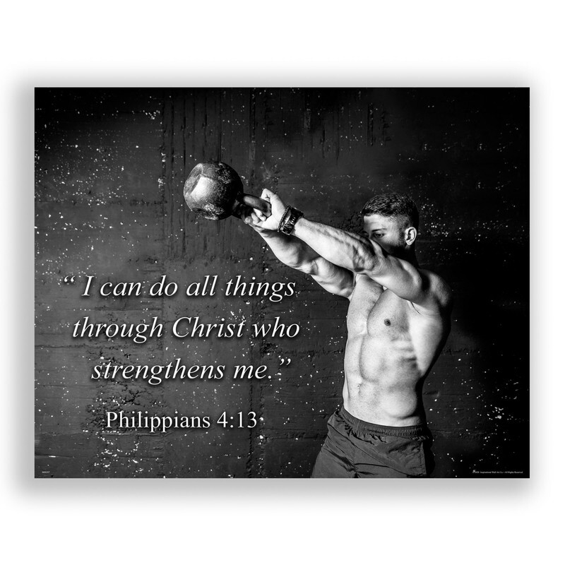 Workout Motivational Poster Art Print Weightlifting Home Gym Wall Decor Religion