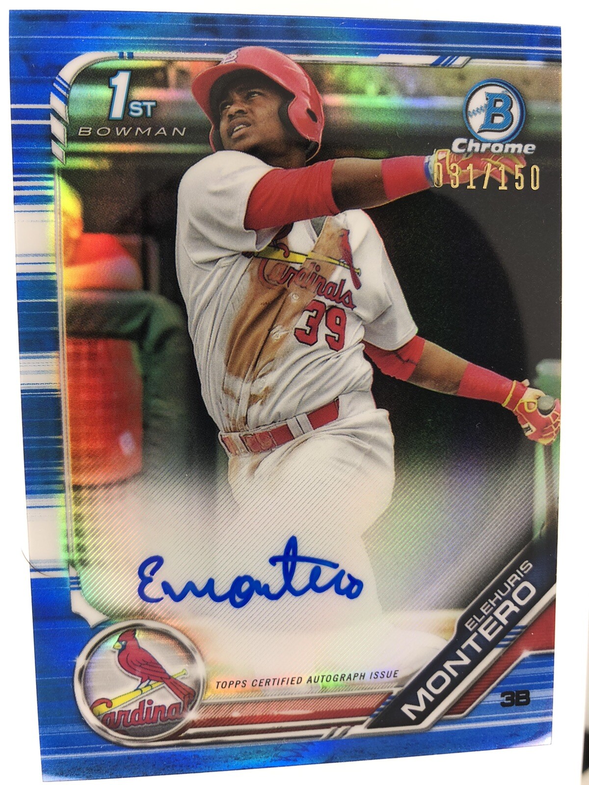 2019 Bowman Chrome 1st Rookie Elehuris Montero #EM AUTO Blue Refractor /150 RC