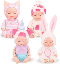 4 Pcs 4 Inch Mini Baby Dolls Lifelike Realistic Baby Dolls Animal Clothes Cute T