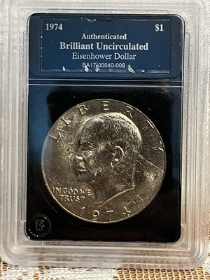 1974 Uncirculated Authenticated Eisenhower Dollar In Case