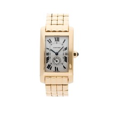 Cartier Tank Americaine Gold Quartz Rectangle Silver Bracelet Watch W26009C9