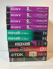 Blank VHS Tape Lot of 10 - Sony, Maxell, JVC, TDK, Fuji - 120 & 160 NEW SEALED