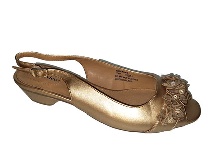 COMFORTVIEW Women's Dressy Gold Floral Slingback Comfort Pumps Shoes 12WW