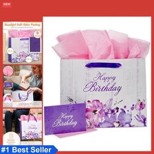 Large Gift Bag with Card and Tissue Paper Floral Birthday Purple