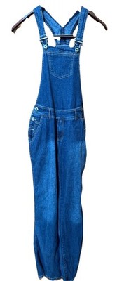 Vintage Lazer Wide Leg Bib Overalls Size 9/ Medium Blue Denim Missing Button Y2K