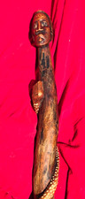 Old Handcarved Rosewood African Cane Walking Stick 3 ft Man with spotted Snake