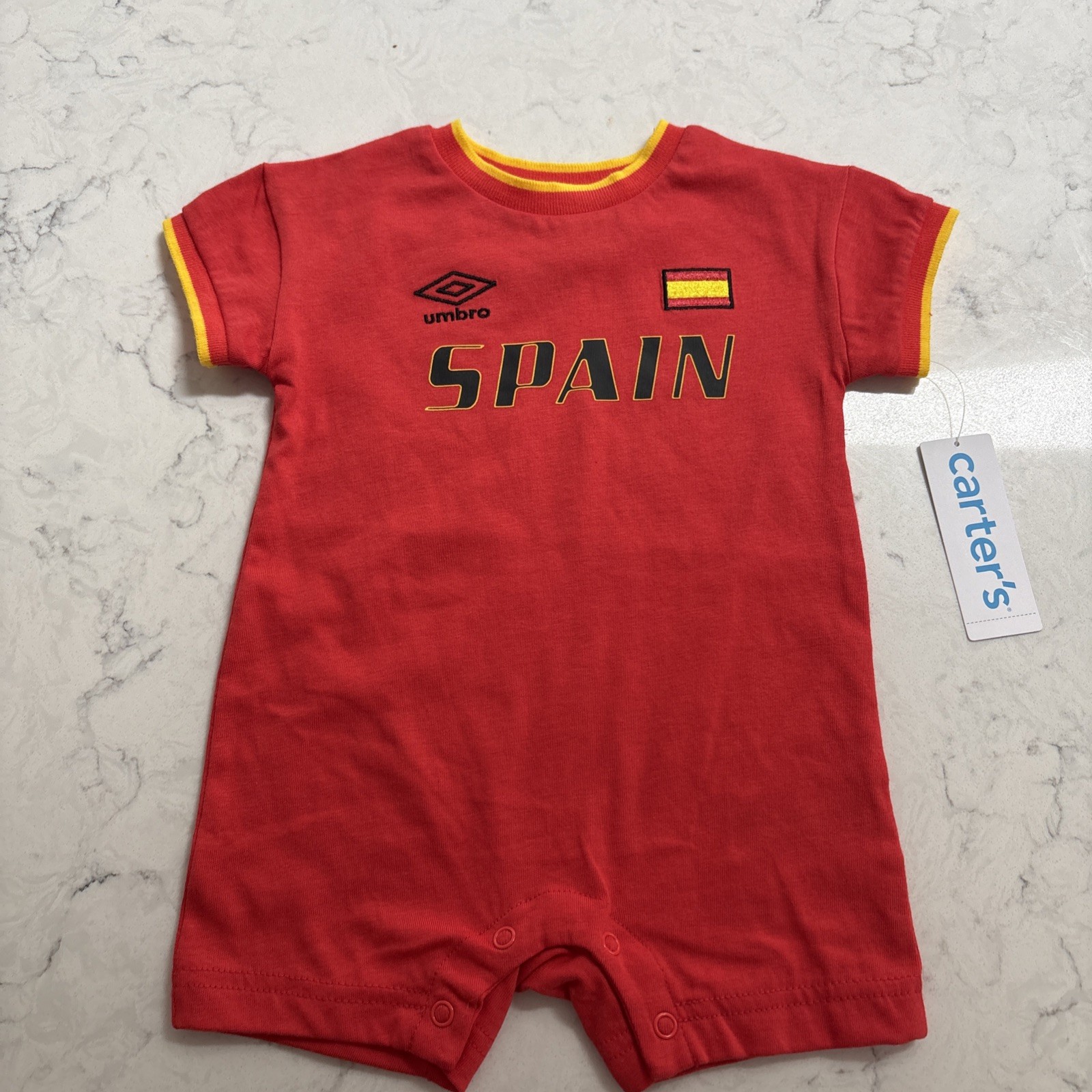 Carters Umbro Fútbol/Futbol FIFA ESPAÑA Conjunto Una Pieza Talla 6 M Nuevo Con Etiquetas Agotado