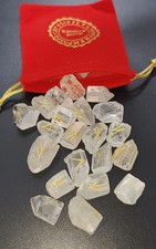 Clear Quartz Rough Rune Stone Set 25pcs Elder Futhark Velvet Pouch Crystal Runes