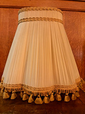 Vintage Antique Scallop Cream Gold Pleated Chiffon Silk Tassle Medium Lamp Shade