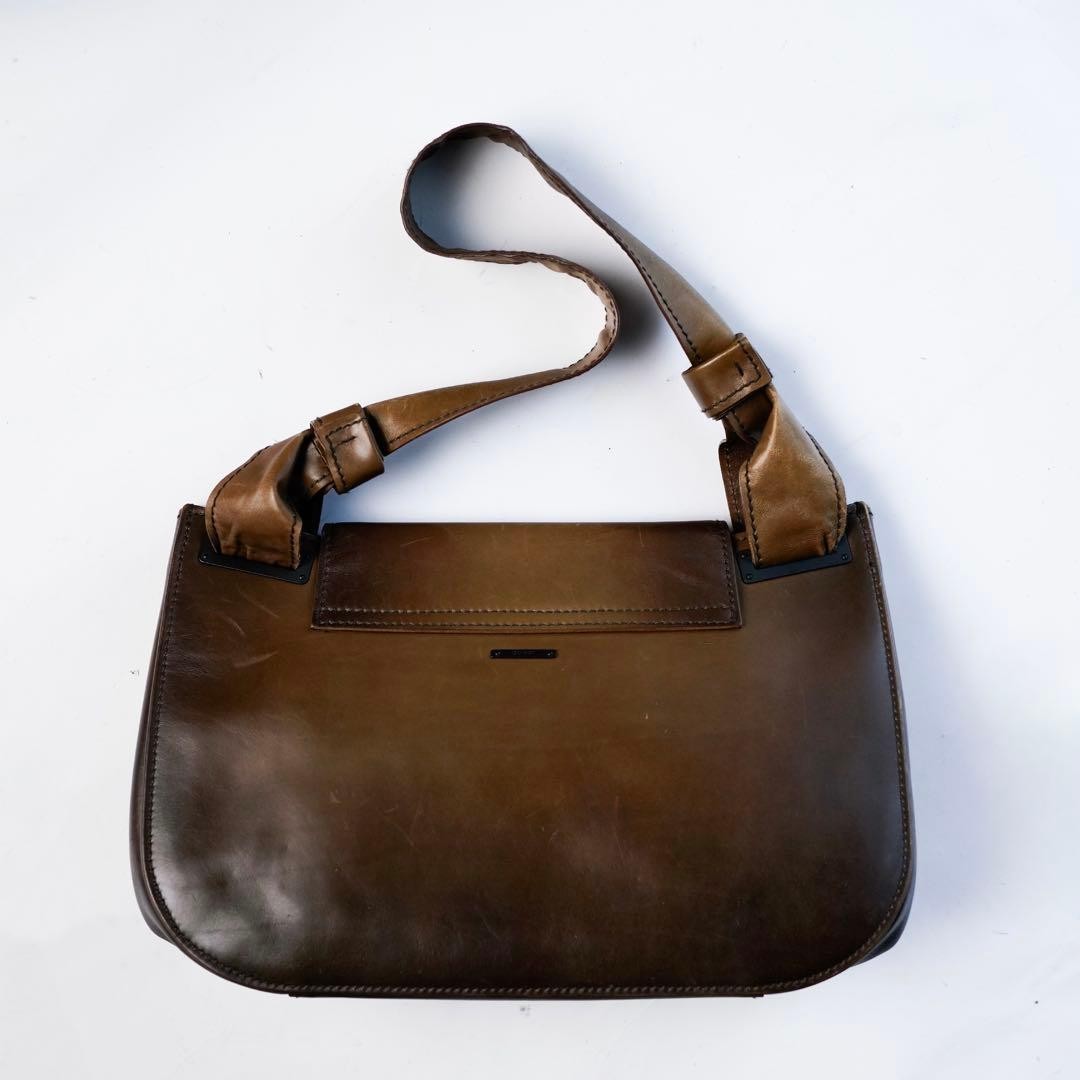 GUCCI Tom Ford Era Shoulder Bag Flaplock Leather Wood Brown Black Hardware Japan thumbnail 14