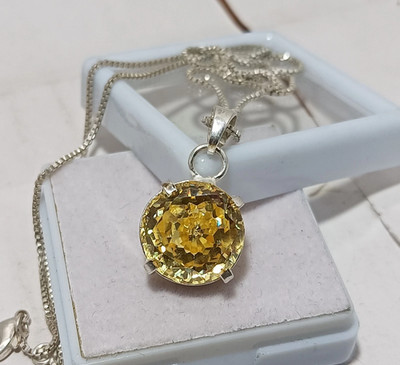 Natural 50.60 Ct Round Cut Yellow Zircon Pendant Sterling Silver Vintage Jewelry