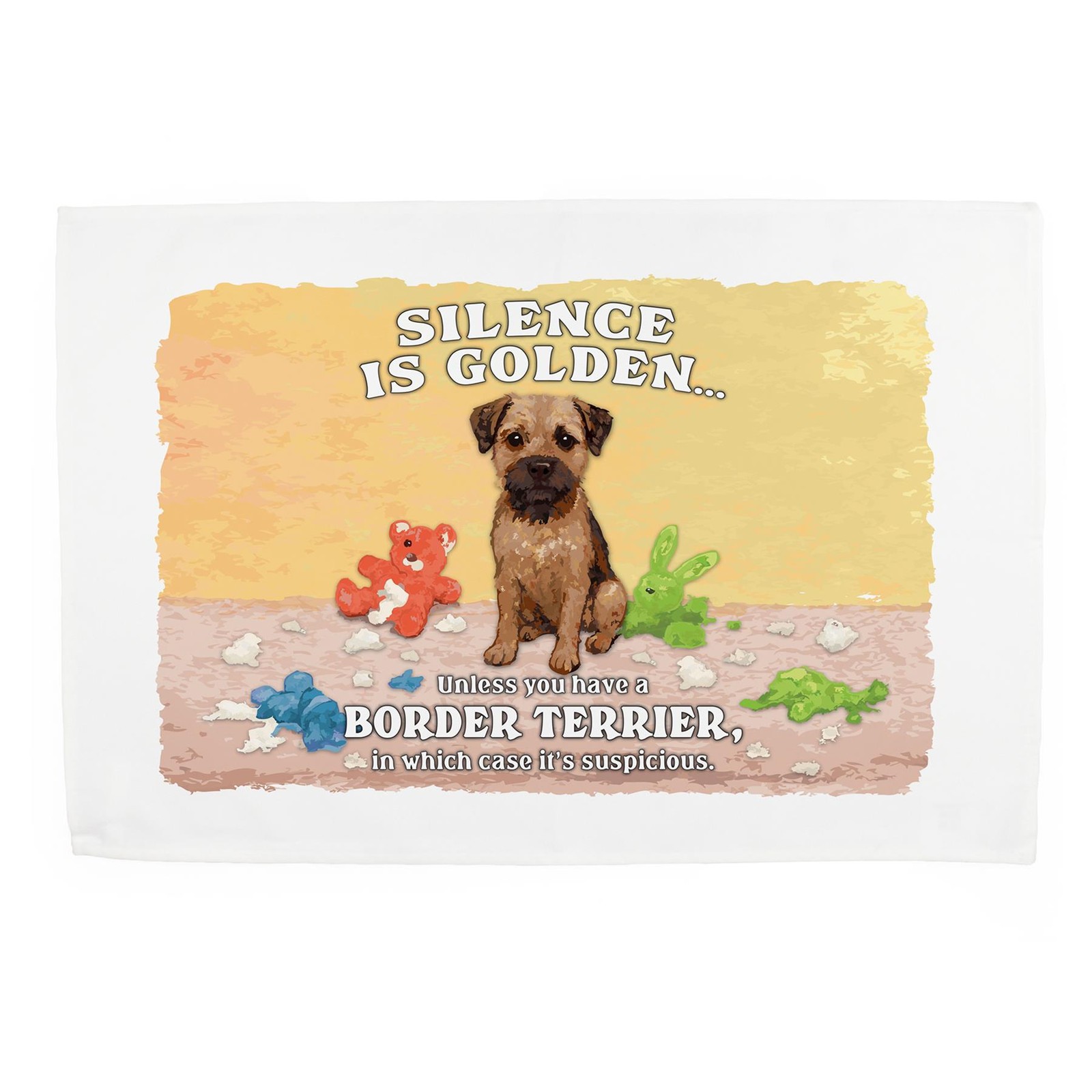Border Terrier Tea Towel - Silence Is Golden Kitchen Linen/Cloth Dog Gift