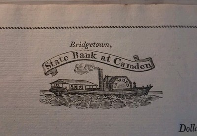 RARE Obsolete Currency UNC 1810's Bridgetown, Camden (NJ) Vintage Bank Check 