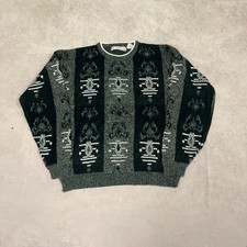 Vintage Knitted Jumper Abstract Patterned Grandad Knit Sweater, 100 Acrylic