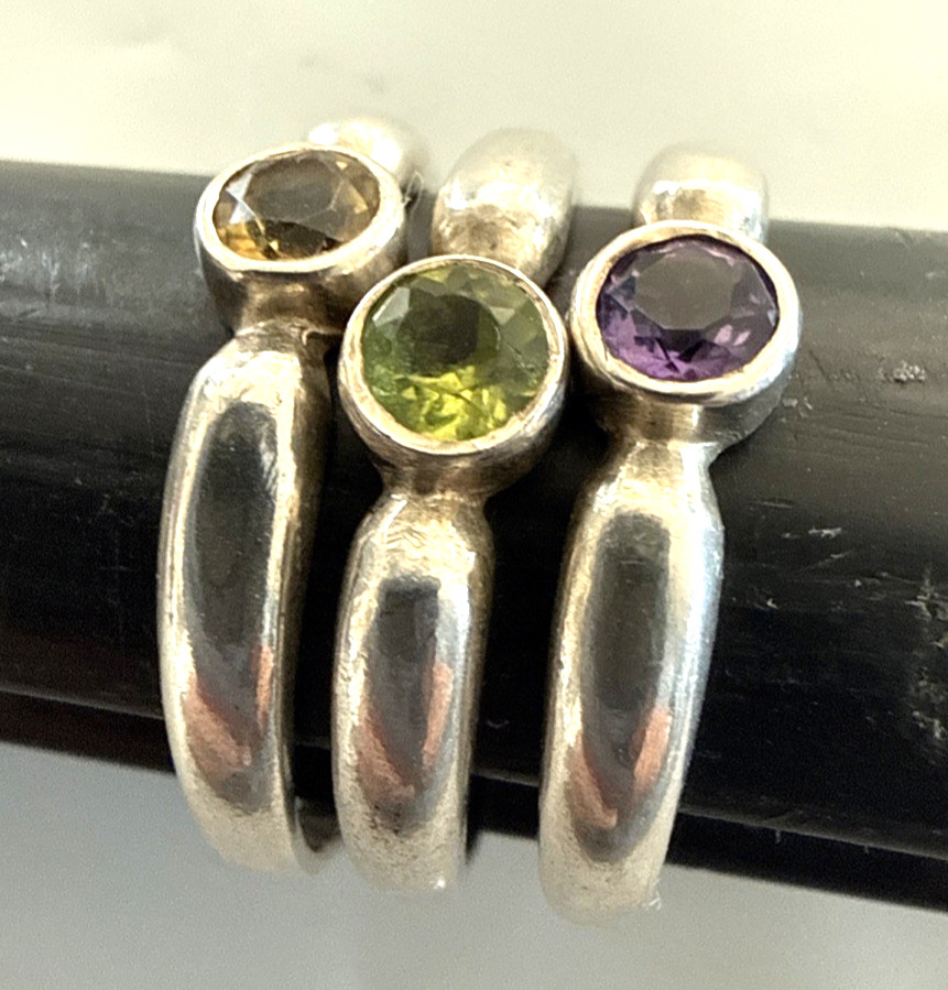 3 Sterling 925 Gemstone Rings Stackable Amethyst … - image 10