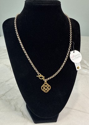 Chavez for Charity 18'' Gold Tone Infinity Knot Toggle Necklace Signed CFC Bead