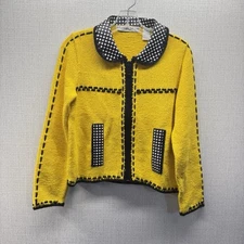 Michael Simon Bright Yellow Cab Full Zip Checkerboard Cardigan Sweater 1995 RARE