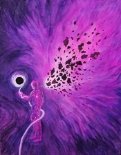 Original Gouache painting on paper 11x12 Purple