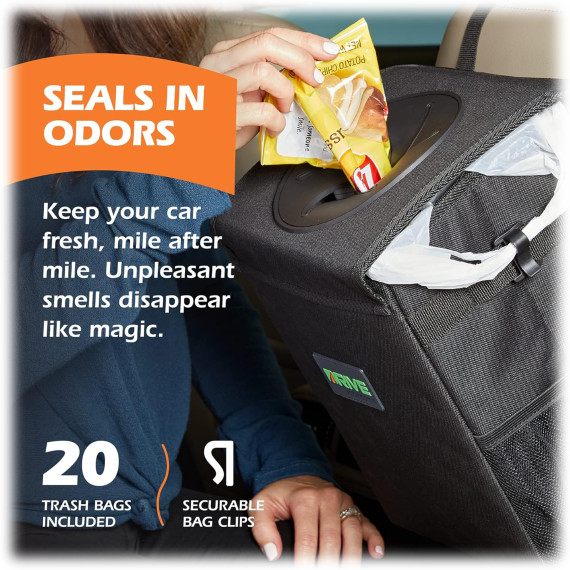 Drive Auto Car Trash Can - Collapsible, Leakproof Garbage Bin with 20 Trash B...