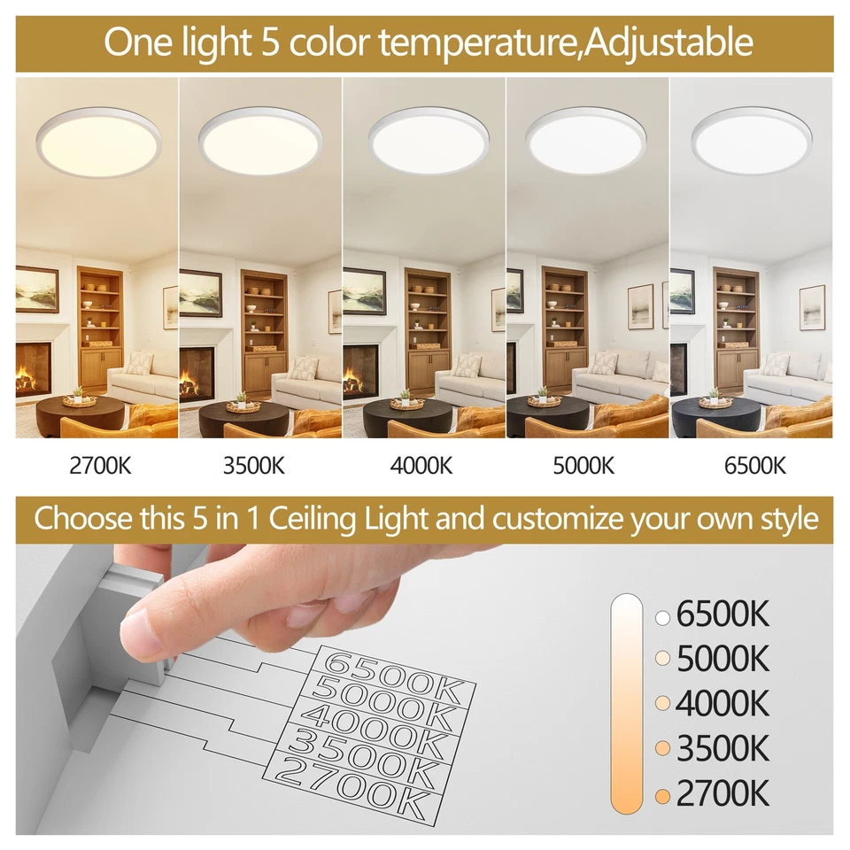 6 Pack 12 Inch 5CCT LED Ceiling Light Flush Mount Dimmable Fixture White 2880LM - Image 3 of 4